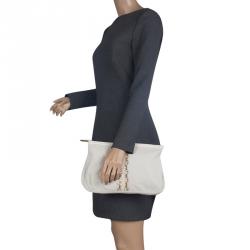 مملوكة مسبقًا Jimmy Choo Off White Python Embossed Leather and Python Trim Zulu Clutch