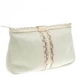 مملوكة مسبقًا Jimmy Choo Off White Python Embossed Leather and Python Trim Zulu Clutch
