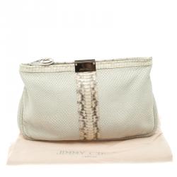 مملوكة مسبقًا Jimmy Choo Off White Python Embossed Leather and Python Trim Zulu Clutch