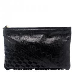 مملوكة مسبقًا Jimmy Choo Black Python Fringe Tita Convertible Clutch