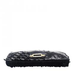 مملوكة مسبقًا Jimmy Choo Black Python Fringe Tita Convertible Clutch