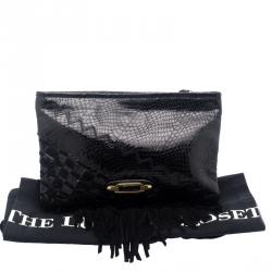 مملوكة مسبقًا Jimmy Choo Black Python Fringe Tita Convertible Clutch