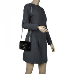 Pre Owned Jimmy Choo Black Patent Crinkled Leather Python Trim Cube Stud Shoulder Bag