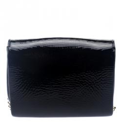 Pre Owned Jimmy Choo Black Patent Crinkled Leather Python Trim Cube Stud Shoulder Bag