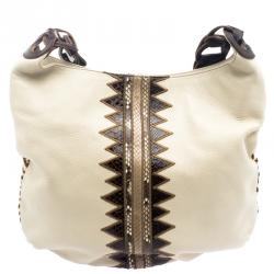 مملوكة مسبقًا Jimmy Choo Beige Python and Calf Hair Patchwork Kaja Shoulder Bag