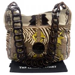مملوكة مسبقًا Jimmy Choo Beige Python and Calf Hair Patchwork Kaja Shoulder Bag