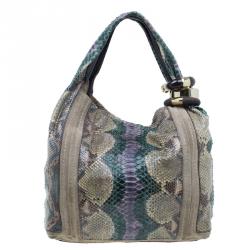 Pre Owned Jimmy Choo Tri Color Snakeskin Saba Hobo Bag