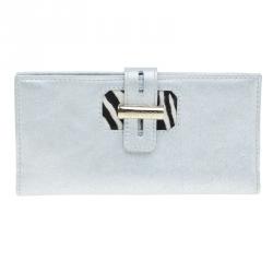 Jimmy Choo Silver Metallic and Pony Hair Trim Wallet
