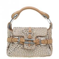 Jimmy Choo Beige Perforated Suede Tulita Satchel Bag