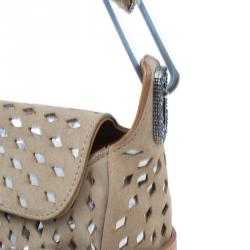 Jimmy Choo Beige Perforated Suede Tulita Satchel Bag