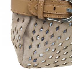 Jimmy Choo Beige Perforated Suede Tulita Satchel Bag