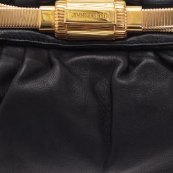 Pre Owned Jimmy Choo Black Leather Oversized Chain Zip Clutch