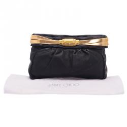 Pre Owned Jimmy Choo Black Leather Oversized Chain Zip Clutch