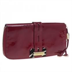 Jimmy Choo Red Patent and Pony Hair Trim Zip Around Wallet