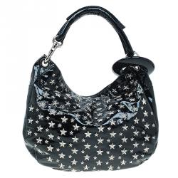 Pre Owned Jimmy Choo Black Patent Leather Small Star Studded Solar Hobo