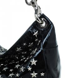 Pre Owned Jimmy Choo Black Patent Leather Small Star Studded Solar Hobo