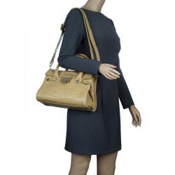 Pre Owned Jimmy Choo Beige Croc Embossed Leather Small Rosalie Top Handle Bag