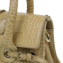 Pre Owned Jimmy Choo Beige Croc Embossed Leather Small Rosalie Top Handle Bag