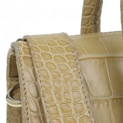 Pre Owned Jimmy Choo Beige Croc Embossed Leather Small Rosalie Top Handle Bag