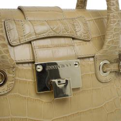 Pre Owned Jimmy Choo Beige Croc Embossed Leather Small Rosalie Top Handle Bag
