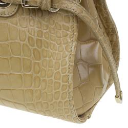 Pre Owned Jimmy Choo Beige Croc Embossed Leather Small Rosalie Top Handle Bag