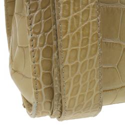 Pre Owned Jimmy Choo Beige Croc Embossed Leather Small Rosalie Top Handle Bag