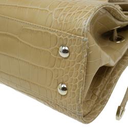 Pre Owned Jimmy Choo Beige Croc Embossed Leather Small Rosalie Top Handle Bag