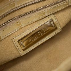 Pre Owned Jimmy Choo Beige Croc Embossed Leather Small Rosalie Top Handle Bag