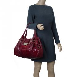 Jimmy Choo Burgundy Python Embossed Leather Riki Tote