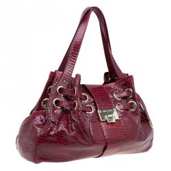 Jimmy Choo Burgundy Python Embossed Leather Riki Tote