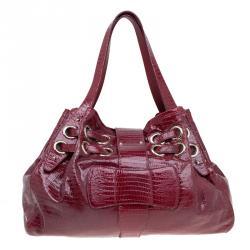 Jimmy Choo Burgundy Python Embossed Leather Riki Tote