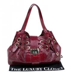 Jimmy Choo Burgundy Python Embossed Leather Riki Tote