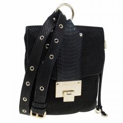 Pre Owned Jimmy Choo Black Snake Embossed and Snake Detail Sling Bag