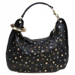 مملوكة مسبقًا Jimmy Choo Black Leather Large Solar Zodiac Studded Hobo