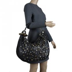 مملوكة مسبقًا Jimmy Choo Black Leather Large Solar Zodiac Studded Hobo