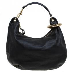 مملوكة مسبقًا Jimmy Choo Black Leather Large Solar Zodiac Studded Hobo
