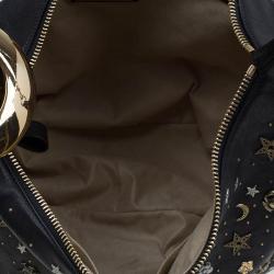 مملوكة مسبقًا Jimmy Choo Black Leather Large Solar Zodiac Studded Hobo