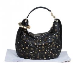 مملوكة مسبقًا Jimmy Choo Black Leather Large Solar Zodiac Studded Hobo
