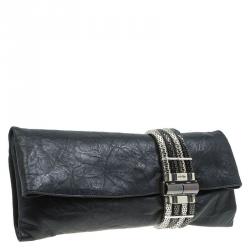 Pre Owned حقيبة كلتش جيمي تشو شاندرا جلد أسود