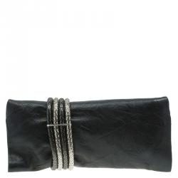 Pre Owned حقيبة كلتش جيمي تشو شاندرا جلد أسود