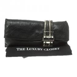 Pre Owned حقيبة كلتش جيمي تشو شاندرا جلد أسود