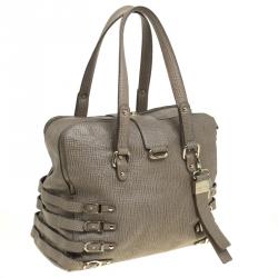 Pre Owned Jimmy Choo Beige Lizard Embossed Leather Large Blanche Satchel