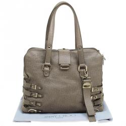 Pre Owned Jimmy Choo Beige Lizard Embossed Leather Large Blanche Satchel