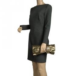 Jimmy Choo Gold Leather Chandra Clutch