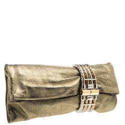 Jimmy Choo Gold Leather Chandra Clutch