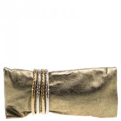 Jimmy Choo Gold Leather Chandra Clutch