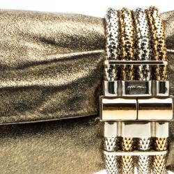 Jimmy Choo Gold Leather Chandra Clutch