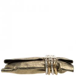 Jimmy Choo Gold Leather Chandra Clutch