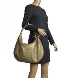 Jimmy Choo Gold Leather Large Sky Bangle Hobo