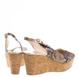 مملوكة مسبقًا Jimmy Choo Embossed Python Praise Slingback Wedge Sandals Size 38.5